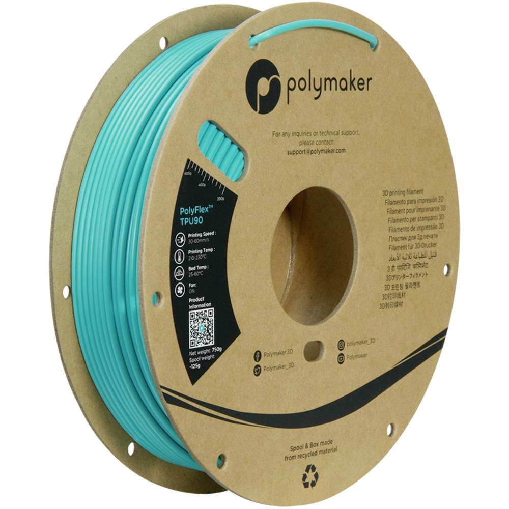 Polymaker PD02010 TPU90 Filament TPU Flexibel 2.85 mm 750 g Blauw-groen PolyFlex™ 1 stuk(s)