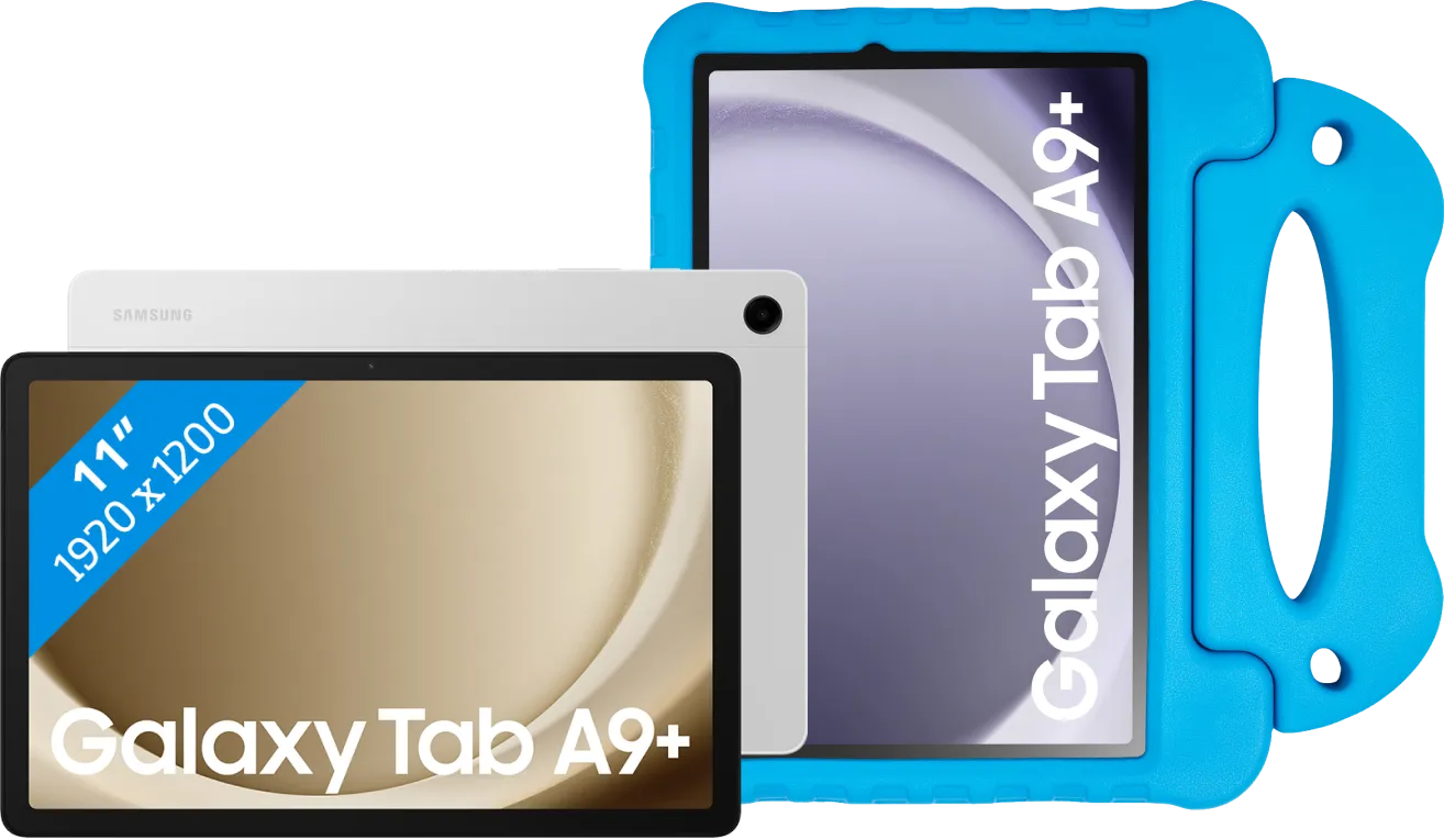 Samsung Galaxy Tab A9 Plus 11 inch 6GB/128GB Wifi Zilver + BlueBuilt Kids Cover Blauw