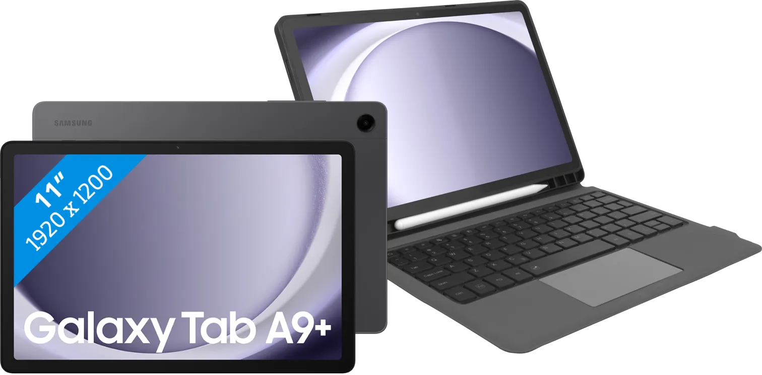 Samsung Galaxy Tab A9 Plus 11 inch 8GB/256GB Wifi en 5G Grijs + Toetsenbord Hoes QWERTY