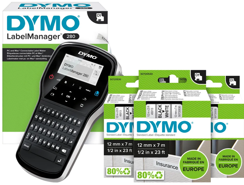 Dymo LabelManager 280 Labelmaker + 3 extra labels