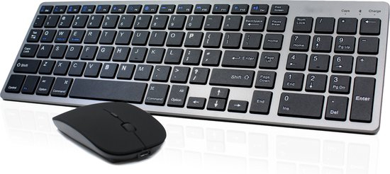 Merkloos Toetsenbord en Muis Draadloos - Bluetooth Keyboard - Stille Toetsen - Oplaadbaar - Qwerty - Space Gr