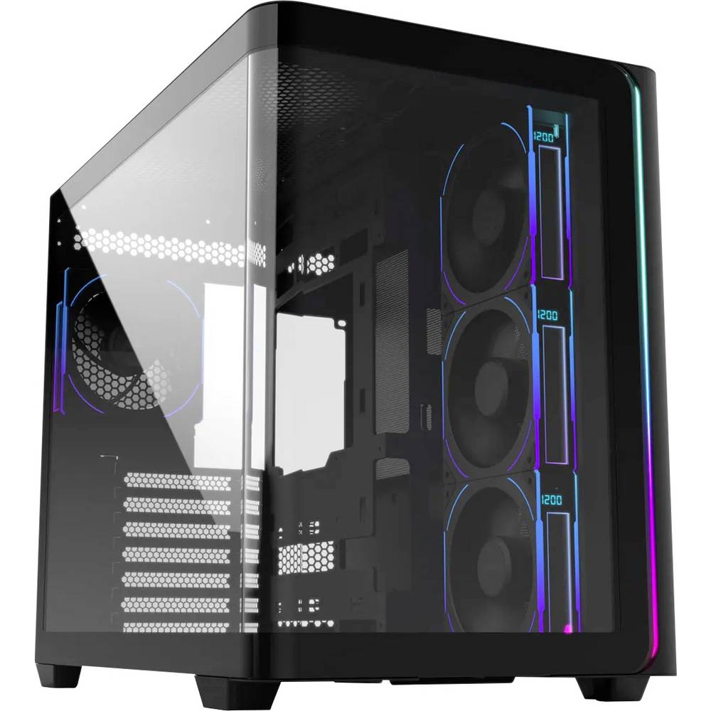 FSP Fortron POC0000247 Midi-tower PC-behuizing Zwart 4 voorgeïnstalleerde ventilators, Zijvenster