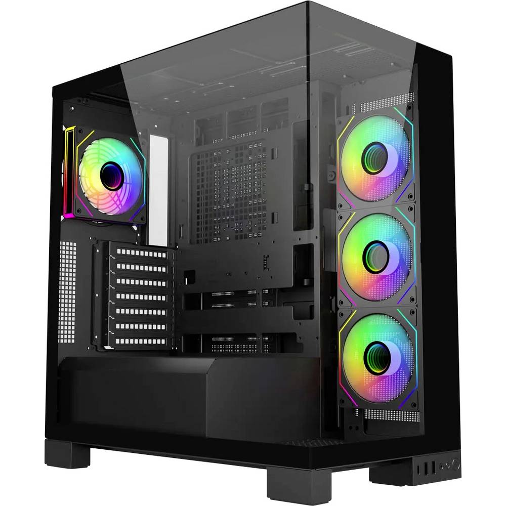 FSP Fortron POC0000274 Midi-tower PC-behuizing Zwart 4 voorgeïnstalleerde ventilators, Zijvenster