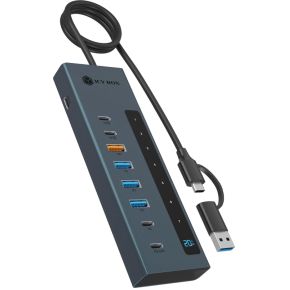 ICY BOX IB-HUB1743-CPD USB 3.2 Gen 2 (3.1 Gen 2) Type-A + Type-C 10000 Mbit/s Blauw