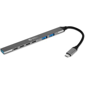 BakkerElkhuizen USB-C Hub 7-in-1 (3A+4C), 7 aansluitingen, stijlvol design, flexibele kabel en hij b
