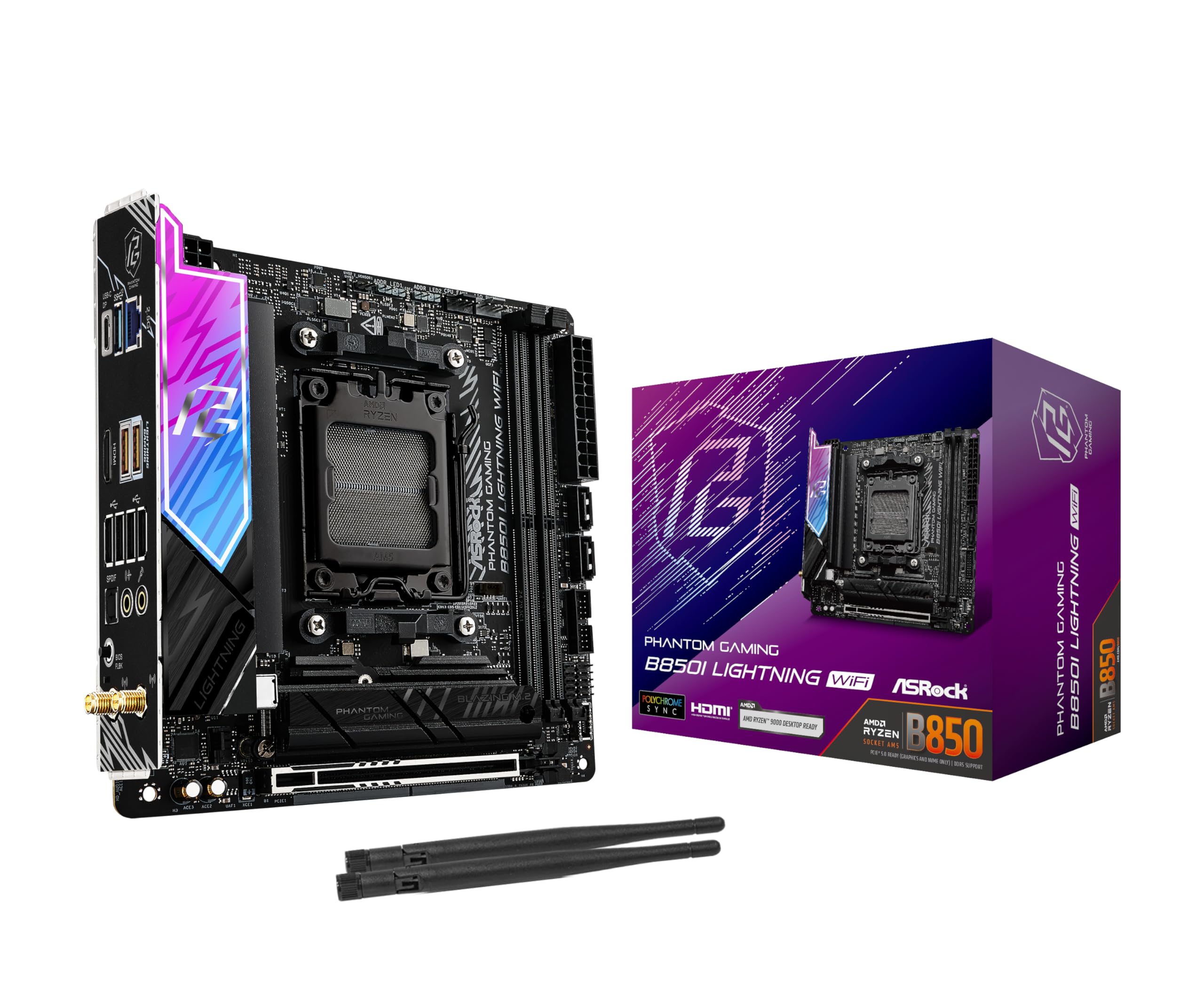 SOLT Japan Market ASRock Moederbord B850I Lightning WiFi AMD Ryzen 9000 8000 7000 8000 7000 Serie CPU DDR5 Mini ITX Moederbord Geautoriseerde Distributeur / / / / (Soket