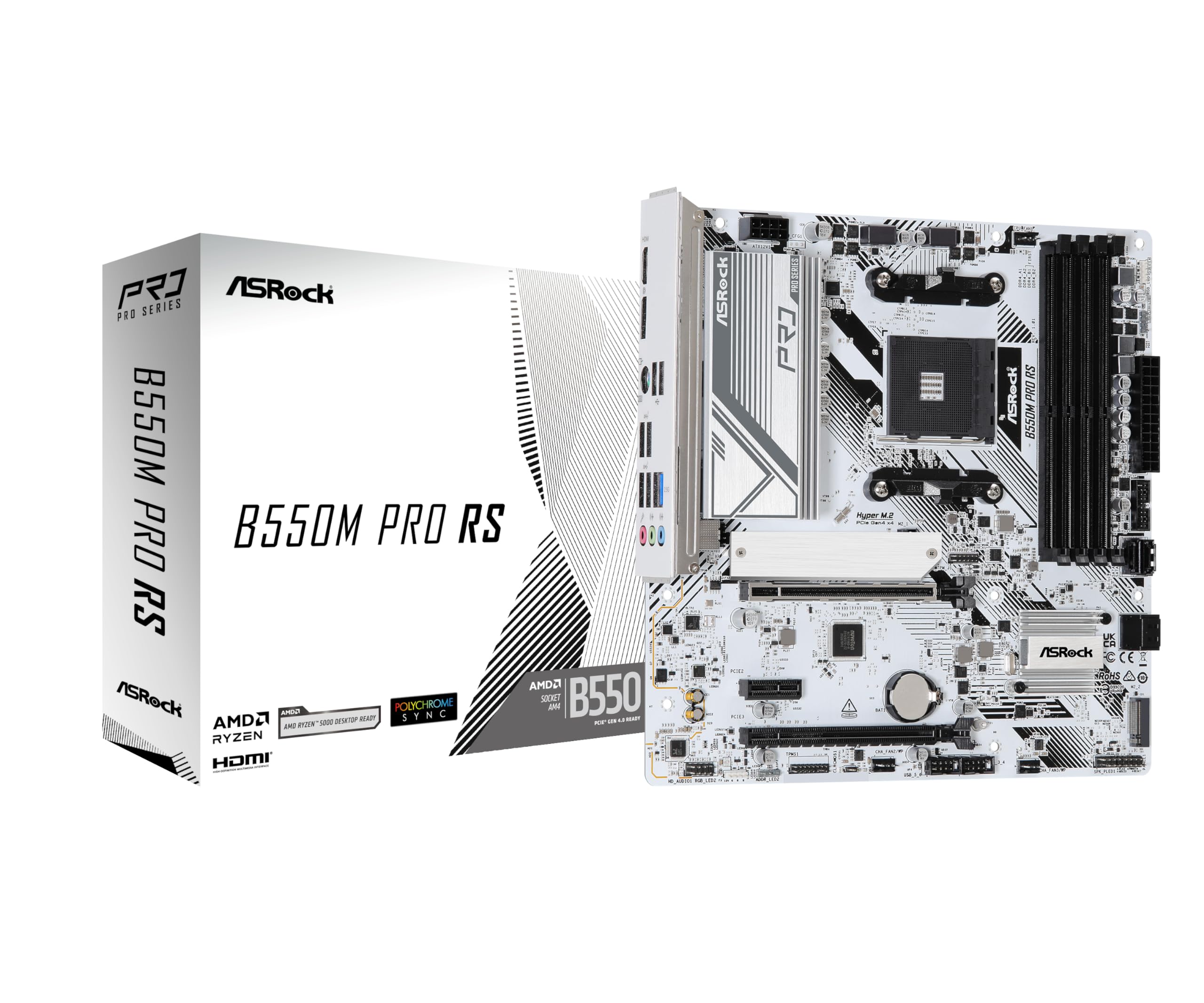 Nippon-Mart Electronics ASRock-moederbord B550M Pro RS AMD Ryzen 5000-serie CPU Compatibel met B550-chipset Micro ATX DDR4-moederbord Geautoriseerde distributeur (Contact AM4) zwart
