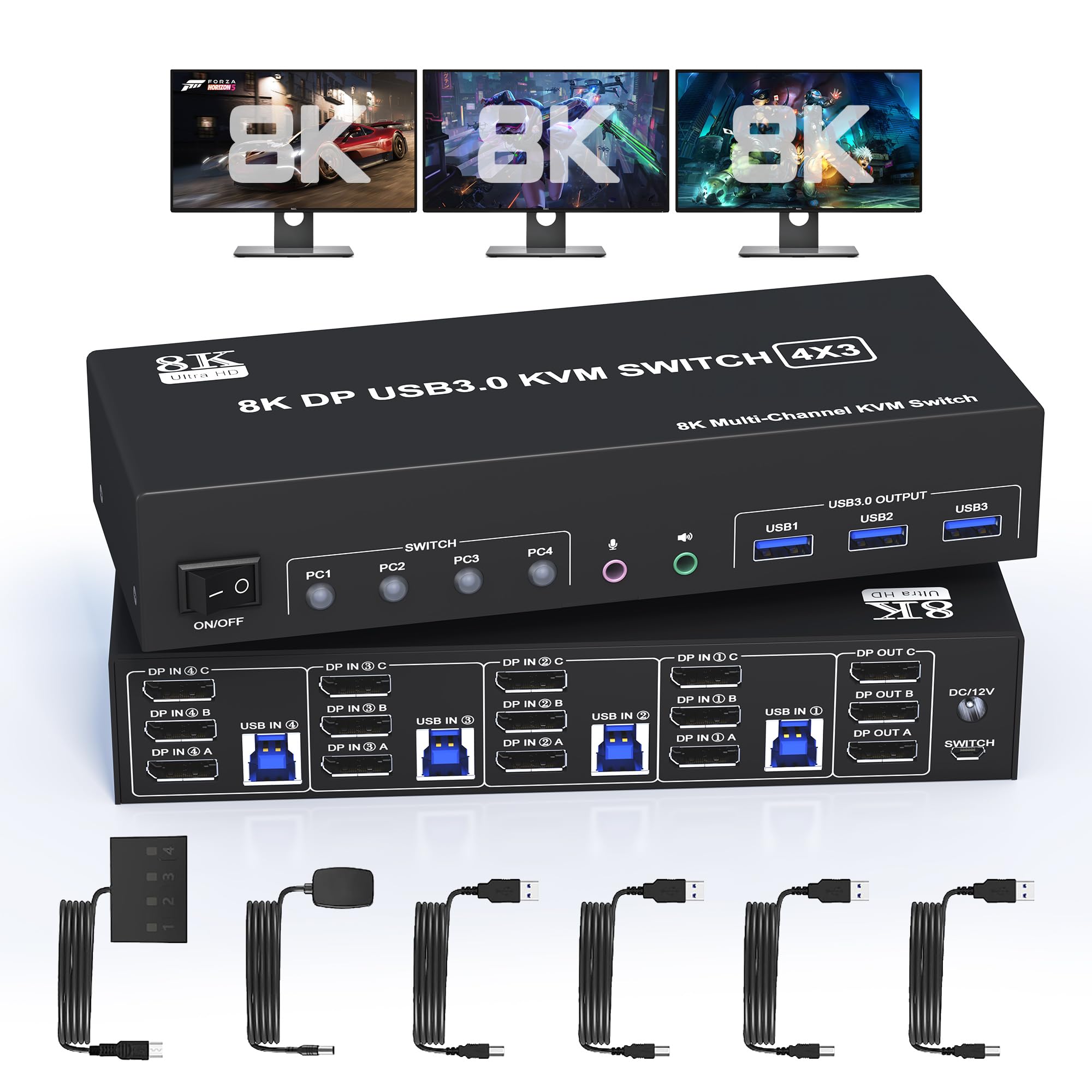Tonttu House DisplayPort KVM switcher 3 monitors 4 USB triple monitor switcher Switcher for 4 computers sharing 3 monitors and 3 USB audio keyboard and mouse