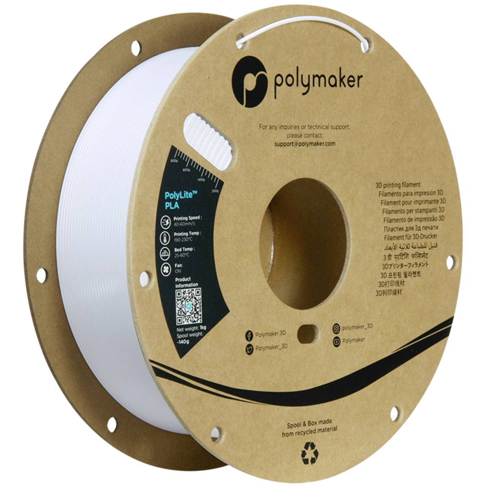 Polymaker PA02096 6938936714132 Filament PLA kunststof Hoge stijfheid, Hoge treksterkte 1.75 mm 1000 g Koud-wit PolyLite™ 1 stuk(s)