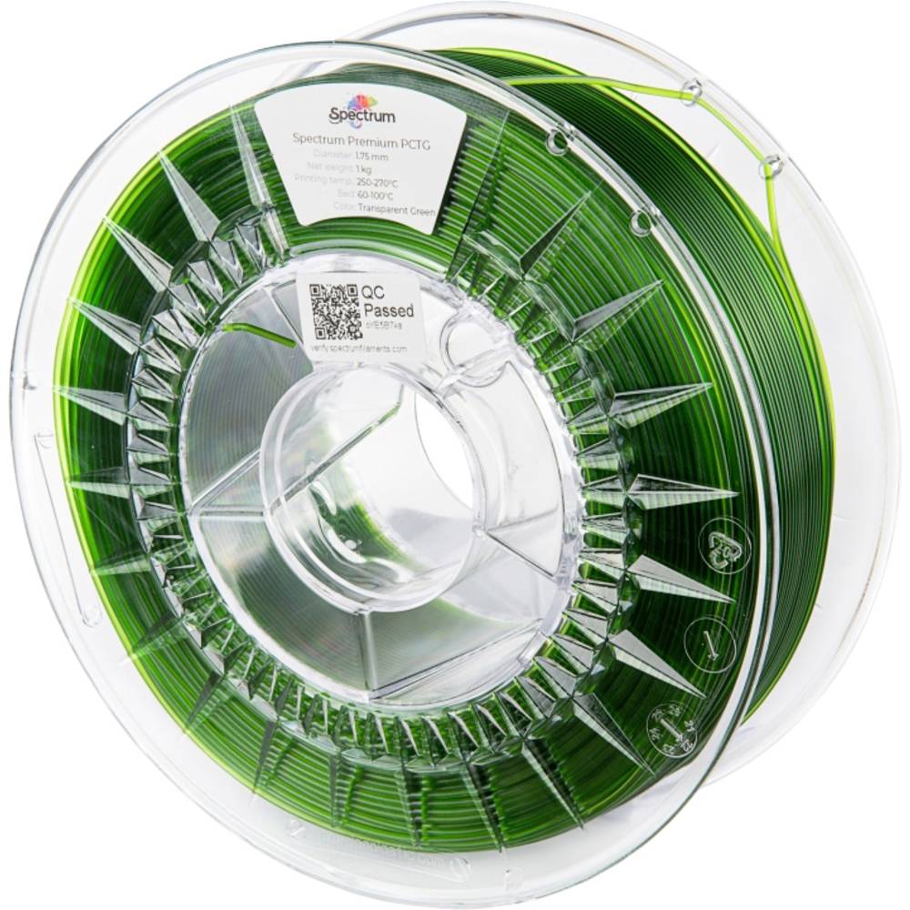 Spectrum Filaments 80735 Premium PCTG Filament PCTG Chemisch bestendig, Geurarm 1.75 mm 1000 g Transparent Green, Groen 1 stuk(s)