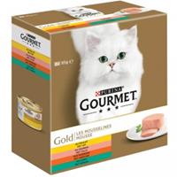 Gourmet Gold 8-Pack MousseHuhn/Lachs/Nieren/Kaninchen Katzenfutter 48 x 85 gram