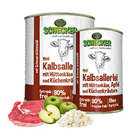 Schecker Hundemenü - Kalbsallerlei mit Hüttenkäse, Apfel und Küchenkräutern