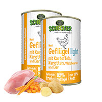 Schecker Hundemenü - Gefügel light mit Kartoffeln, Karotten, Waldbeeren & Ei