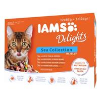 IAMS Delights Adult in Gelei Kattenvoer 12 x 85 g - Land & Sea mix