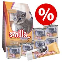 Smilla Kitten Starterspakket Kattenvoer - 1 kg Droogvoer + 6 x 200 g Natvoer met Kip