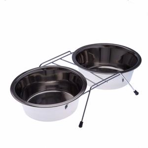 Zooplus Exclusive - 2 x 350 ml, Ø 13 cm - Dubbel RVS Voerbak met Standaard