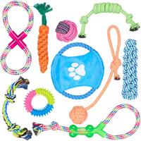 relaxdays Hundespielzeug Set 10 teilig, Tauspielzeug, Zerrspielzeug, Hundefrisbee, Welpen, kleine & mittlere Hunde, bunt - 