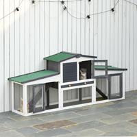 PawHut Konijnenhok konijnenkooi konijnenstal met twee verdiepingen en een openluchtverblijf grenen | Aosom Netherlands