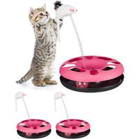 relaxdays 3 x Katzenspielzeug mit Maus, Kugelbahn, Ball mit Glöckchen, Cat Toy, interaktiv, Training & Beschäftigung Katzen, pink - 