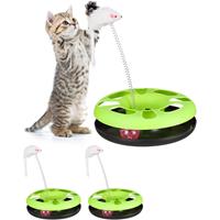 relaxdays 3 x Katzenspielzeug mit Maus, Kugelbahn, Ball mit Glöckchen, Cat Toy, interaktiv, Training & Beschäftigung Katzen, grün - 