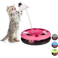 relaxdays 1 x Katzenspielzeug mit Maus, Kugelbahn, Ball mit Glöckchen, Cat Toy, interaktiv, Training & Beschäftigung, pink - 