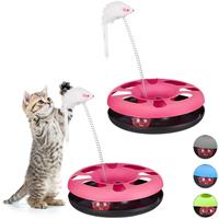 relaxdays 2 x Katzenspielzeug mit Maus, Kugelbahn, Ball mit Glöckchen, Cat Toy, interaktiv, Training & Beschäftigung, pink - 