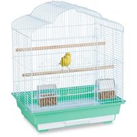relaxdays Vogelkäfig, Metallkäfig für kleine Kanarienvögel, Sitzenstangen & Futternäpfe, HxBxT: 56,5x46,5x35,5 cm, grün - 