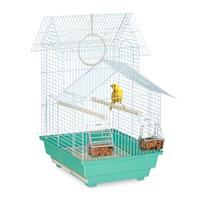 relaxdays Vogelkäfig, Käfig für kleine Kanarienvögel, Sitzstangen & Futternäpfe, 50 x 42,5 x 33,5 cm, hellblau/mintgrün - 