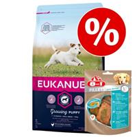 Eukanuba Droogvoer + 8in1 snack gratis!  Puppy Small & Medium Breed Lam & Rijst (12 kg) + 8in1 Snack