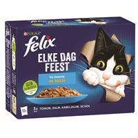Felix Multipack Elke Dag Feest Vis In Gelei - Kattenvoer - Tonijn Zalm Schol 12x85 g