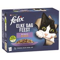Felix Multipack Elke Dag Feest Mix Selectie In Gelei - Kattenvoer - Rund Kip Tonijn 12x85 g