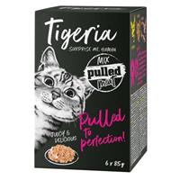 6x85g Pulled Meat Kip met Zalmblokjes Tigeria Kattenvoer