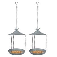 2x Stuks Vogelbaden/voederschalen Hangend 30 Cm - Vogeldrinkschalen/voederbakken Van Metaal