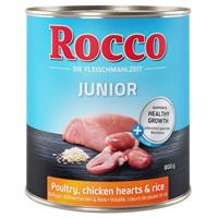 Rocco 6x800g Junior Gevogelte, Wild & Rijst + Calcium  Hondenvoer