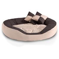 BedDog 4in1 Hundebett SABA, Wende-Hunde-Kissen oval-rund, großes Hundekörbchen, abwischbares Hundebett mit Rand:XL (ca. 85x70cm), MELANGE (beige/braun)