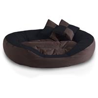 BedDog 4in1 Hundebett SABA, Wende-Hunde-Kissen oval-rund, großes Hundekörbchen, abwischbares Hundebett mit Rand:XL (ca. 85x70cm), MOCCA (schwarz/braun)