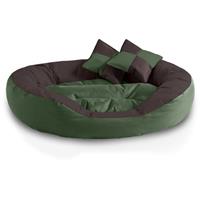 BedDog 4in1 Hundebett SABA, Wende-Hunde-Kissen oval-rund, großes Hundekörbchen, abwischbares Hundebett mit Rand:XL (ca. 85x70cm), MYSTIC (braun/grün)