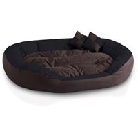 BedDog 4in1 Hundebett SABA, Wende-Hunde-Kissen oval-rund, großes Hundekörbchen, abwischbares Hundebett mit Rand:XXL (ca. 110x80cm), MOCCA