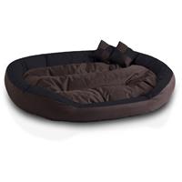 BedDog 4in1 Hundebett SABA, Wende-Hunde-Kissen oval-rund, großes Hundekörbchen, abwischbares Hundebett mit Rand:XXXL (ca. 150x120cm), MOCCA