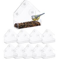 RELAXDAYS 10er Set Fenster-Vogelfutterhaus, für Wildvögel, 3 Saugnäpfe, Futterstation mit Dach, HBT: 15 x 15 x 7 cm, transparent