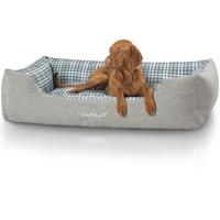 Knuffelwuff Hundebett Lennard aus Velours mit Karomuster XL 105 x 75cm Grau/Grün - 