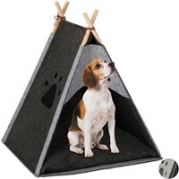 RELAXDAYS Hundezelt, großes Haustiertipi für Hunde & Katzen, Filz & Holz, mit Kissen, 70,5 x 59,5 x 59 cm, dunkelgrau