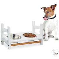 RELAXDAYS Futterstation für Hunde, 2x 500 ml Edelstahl-Napf, höhenverstellbar, Napferhöhung, 20 cm, Bambus, MDF, weiß