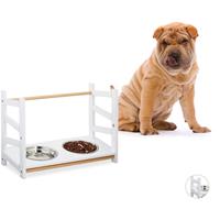 RELAXDAYS Futterstation für Hunde, 2x 1000 ml Edelstahl-Napf, höhenverstellbar, Napferhöhung, 39 cm, Bambus, MDF, weiß