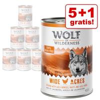 Wolf of Wilderness 5 + 1 gratis! 6 x 400 g  Natvoer - SENIOR Wild Hills - Eend & Kalfsvlees
