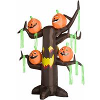 HOMCOM Aufblasbarer Baum mit Kürbissen Höhe: 2,4m Halloween Luftfigur mit LED - braun/orange/rot/gelb/grün