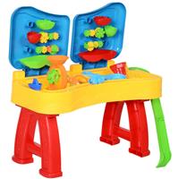 HOMCOM Kinder Sandspielzeug 31 Stück Spieltisch Strandspielzeug ab 3 Jahren PP Bunt - blau/gelb - 