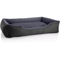 BedDog Hundebett TEDDY, Hundesofa aus Cordura und Microfaser-Velours, waschbares Hundebett mit Rand, Hundekissen vier-eckig:3XL, THE-ROCK (schwarz/grau)