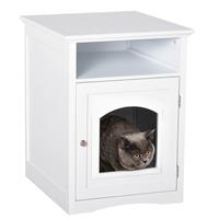 PawHut Katzentoilette Holz Katzenklo Katzenhaus für Katzenbett mit magnetischer Tür MDF - weiß - 