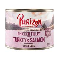 Voordeelpakket Purizon Adult 24 x 200 g Kattenvoer - Kipfilet met Kalkoen & Zalm